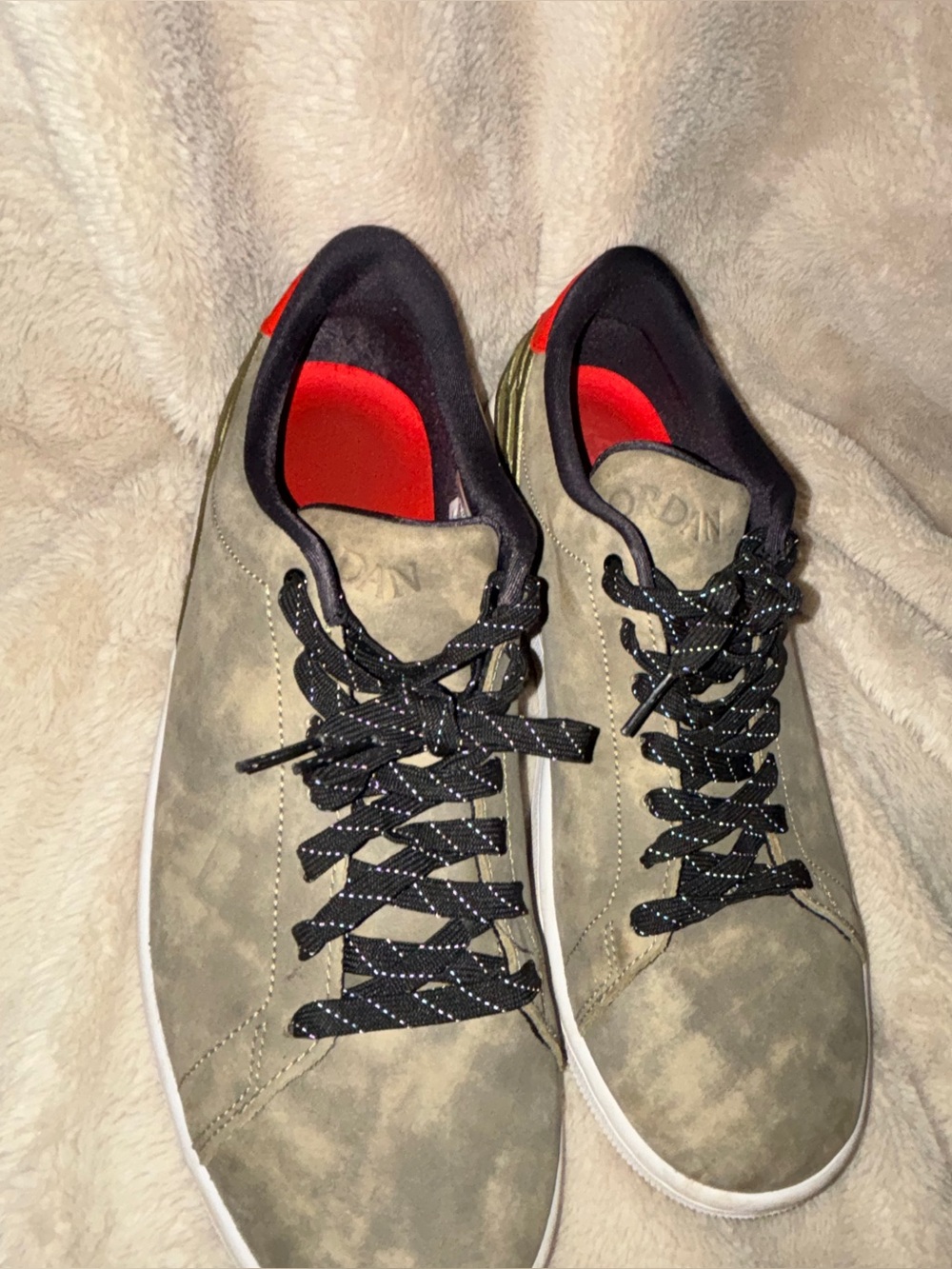 Air Jordan Centre Court Men's Oil Green Suede Sneakers with Black Accents - Picture 5 of 5